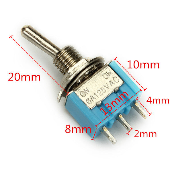 Wendao MTS-102 ON/ON SPDT AC 125V 6A 3 Pins Toggle Rocker Switch 10pcs