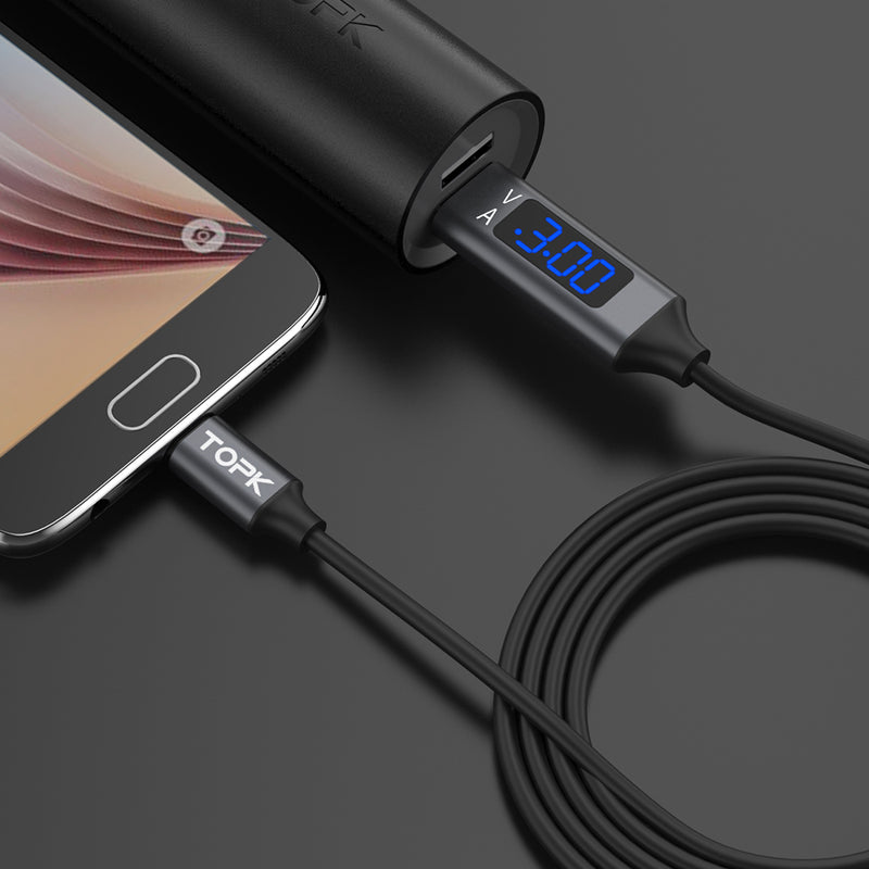 TOPK 3A Micro USB LCD Display Fast Charging Data Cable 3.28ft/1m for Honor 8X Xiaomi Redmi Note 5