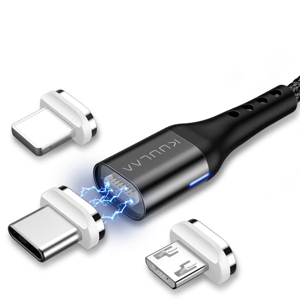 KUULAA 3A LED Magnetic Nylon Quick Charge Type-C Data Cable for Samsung S10+ HUAWEI Mate20 Xiaomi Mi8 Redmi Note8