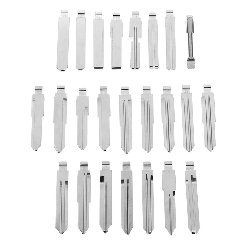 24Pcs Metal Blank Uncut Flip Remote Key Blade Lock Picks Tools
