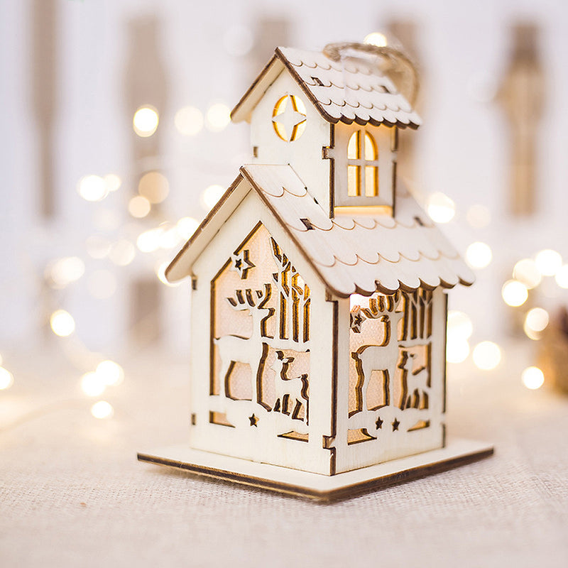 LED Christmas Wooden House Tree Night Light Decoration Hanging Ornament Holiday Cabin Gift