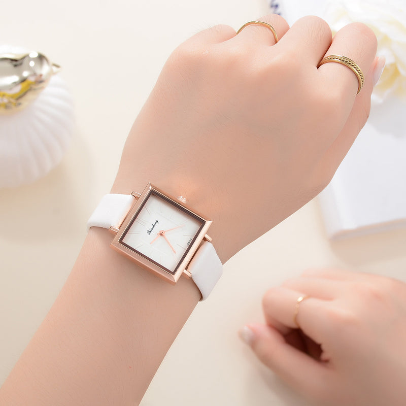 Simple Square Dial PU Leather Strap Women Fashion Ladies Dress Bracelet Quartz Watch
