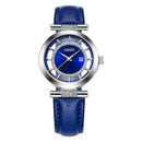 OUBAOER OB2007 Blue Rhinestone Women Wrist Watch Genuine Leather Strap Quartz Watches