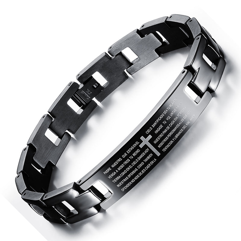 Spanish Bible Lord's Prayer Bracelet Corrosion Cross Stainless Steel Men's Bracelet
