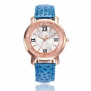 Fashion Rose Gold Flowing Crystal Roman numerals Ladies Dress Bracelet Leather Women Quartz Watch