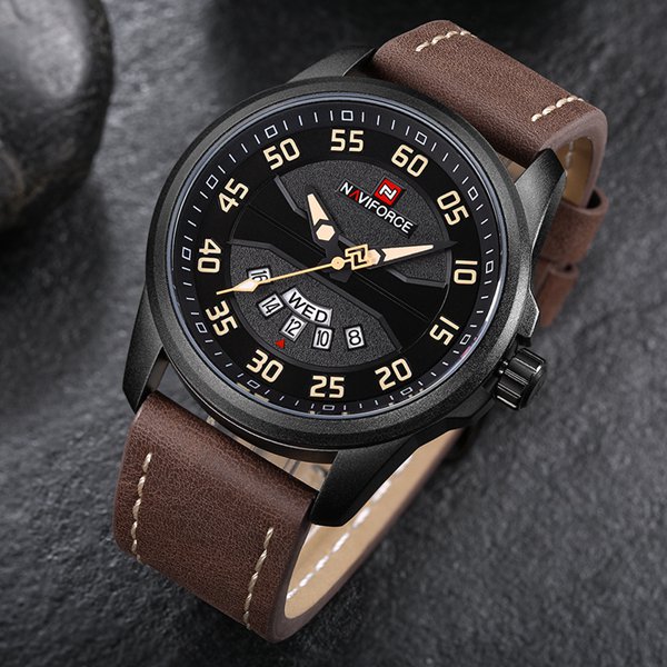 NAVIFORCE NF9124 Men Watch Sport Leather Strap Simple Dial Male Quartz Wrist Watch