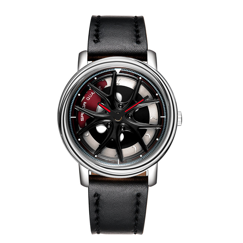 SANDA P1025 360 Rotating The Wheels Dial Fashion Leather Strap Quartz Watch