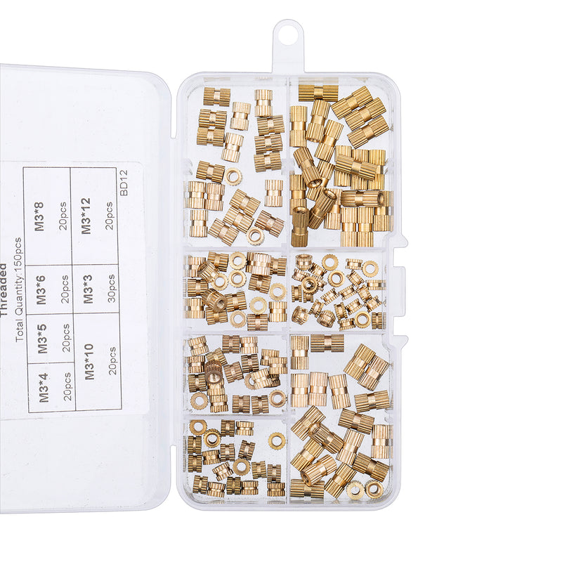 Suleve M3BN5 150Pcs M3 Knurled Brass Threaded Insert Nut Female Thread Embedment Nuts Assortment