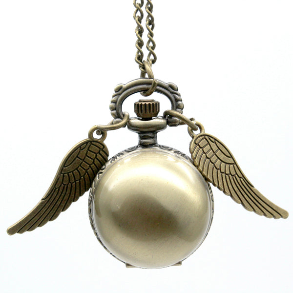 Golden Wings Snitch Quartz Pocket Watch Necklace Steampunk Quidditch Pocket Clock for Men Women