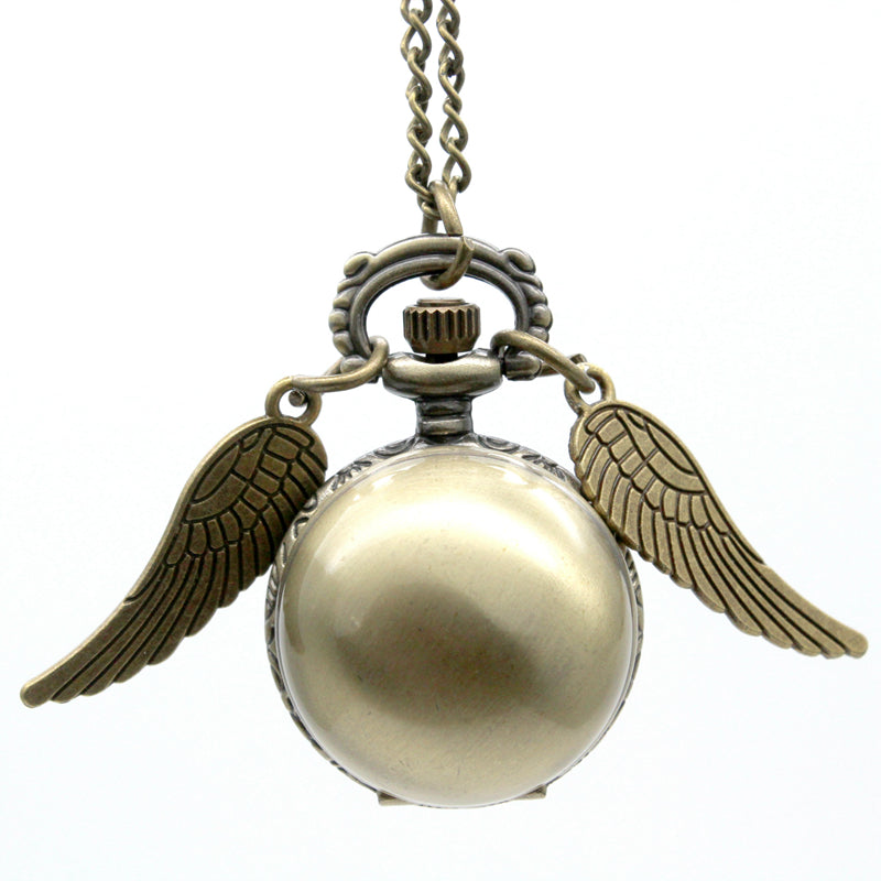 Golden Wings Snitch Quartz Pocket Watch Necklace Steampunk Quidditch Pocket Clock for Men Women