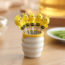 6 Pcs Silicone Bee Fruit Forks Mini Cartoon Animal Stainless Steel Salad Dessert Fruit Fork Picks