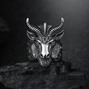 Punk Pentagram Satan Rams Stainless Steel Men Gothic Long Horn Zodiac Sheep Head Ring