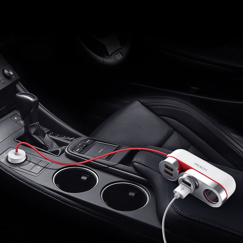 Rock 12V-24V 4.8A Car Cigarette Lighter Socket Splitter Dual USB Car Charger for Mobile Phone