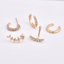 4Pcs Geometric Gold Earring Set Fish Bone Rhinestones Ear Stud Ear Clip Earrings for Women
