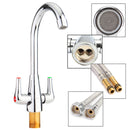 Brass Chrome Finish Kitchen Sink Faucet 360 Rotate Neck Spout Double Handle Water Mixer Tap
