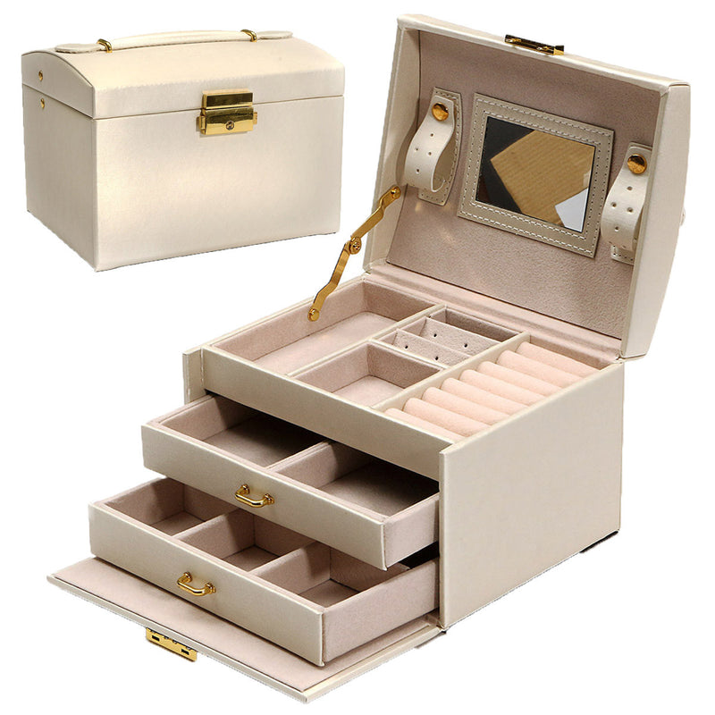 3 Layers Drawer With Mirror Velvet Jewelry Box Necklace Ring Storage Organizer Case