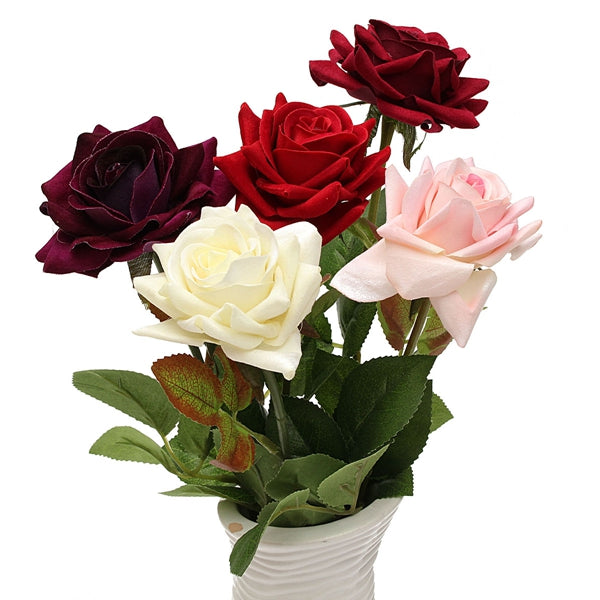 Single Fabric Rose Artificial Fake Flower Bouquet Wedding Party Home Decoration
