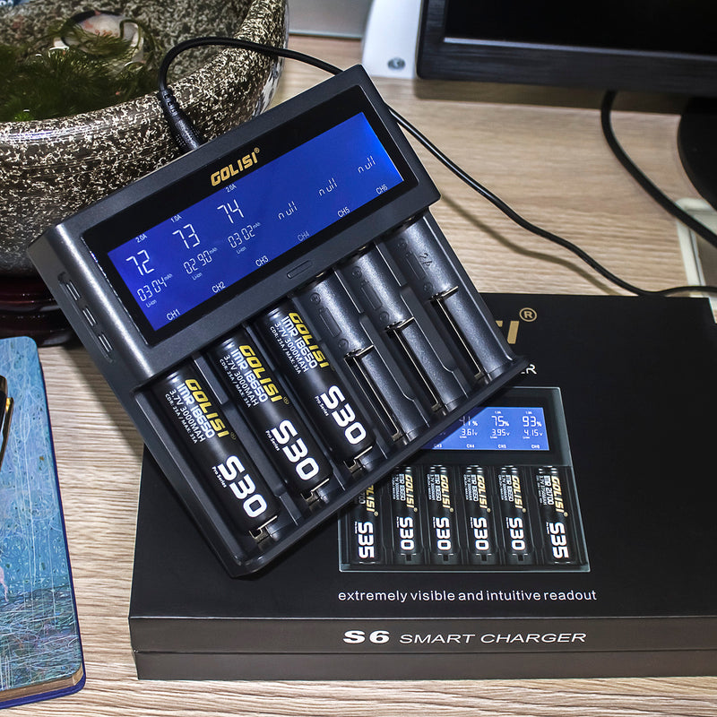 GOLISI S6 LCD Display Rapid Smart  Ni-mh / Ni-cd Battery Charger 18650 26650 18350 16340 21700