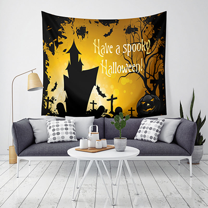 Loskii LWG5 Halloween Tapestry Pumpkin Print Hanging Tapestry Wall Art Home Decor Halloween Decorations For Home