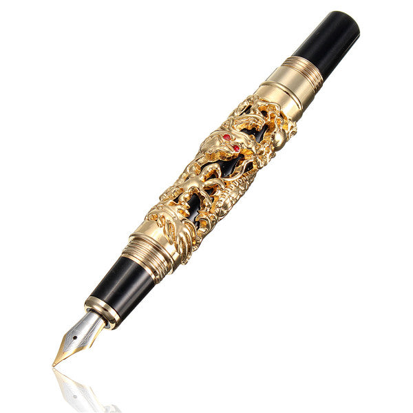 JINHAO Golden Dragon Heavy Fountain Pen Clip Medium Nib 18KGP Business Men Gifts