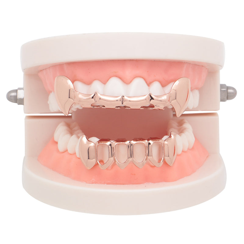 4 Colors Halloween Vampire Canine Denture Kit Hollow Metal Geometric Denture Grillz Teeth Jewelry Set