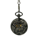 JIJIA JX014 Crane Pattern Hollow Black Bronze Mechanical Pocket Watch