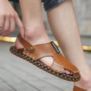 R493 Men Outdoor Summer Leather Casual Round Toe Flat Soft Beach Slipper Sport Dad Shoes Sandals