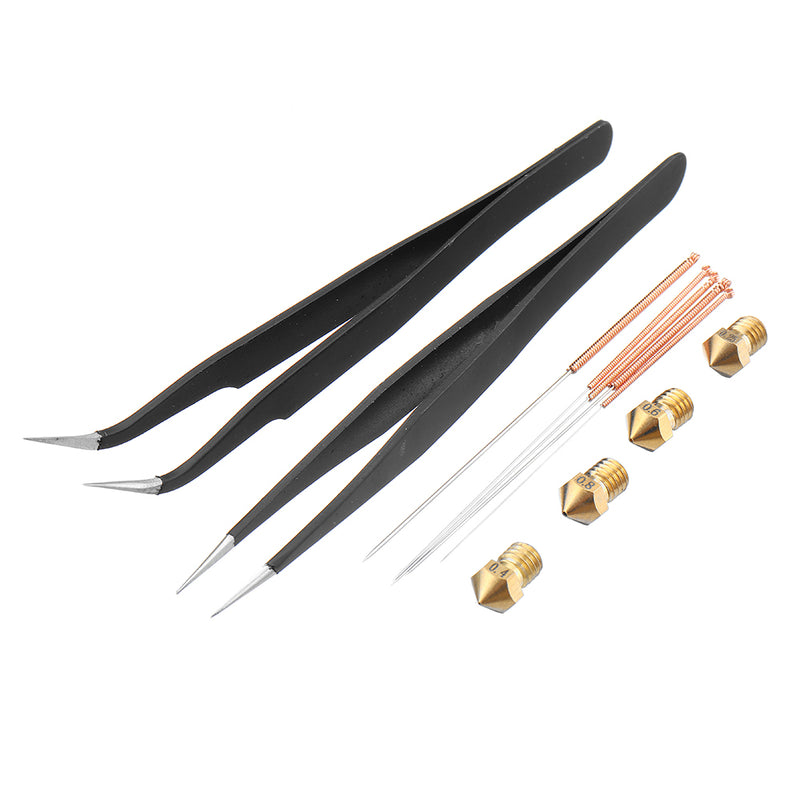 UM3 M6 Brass Heating Block + 0.25/0.4/0.6/0.8mm Nozzle + Cleaning Needle Kit for 3D Printer