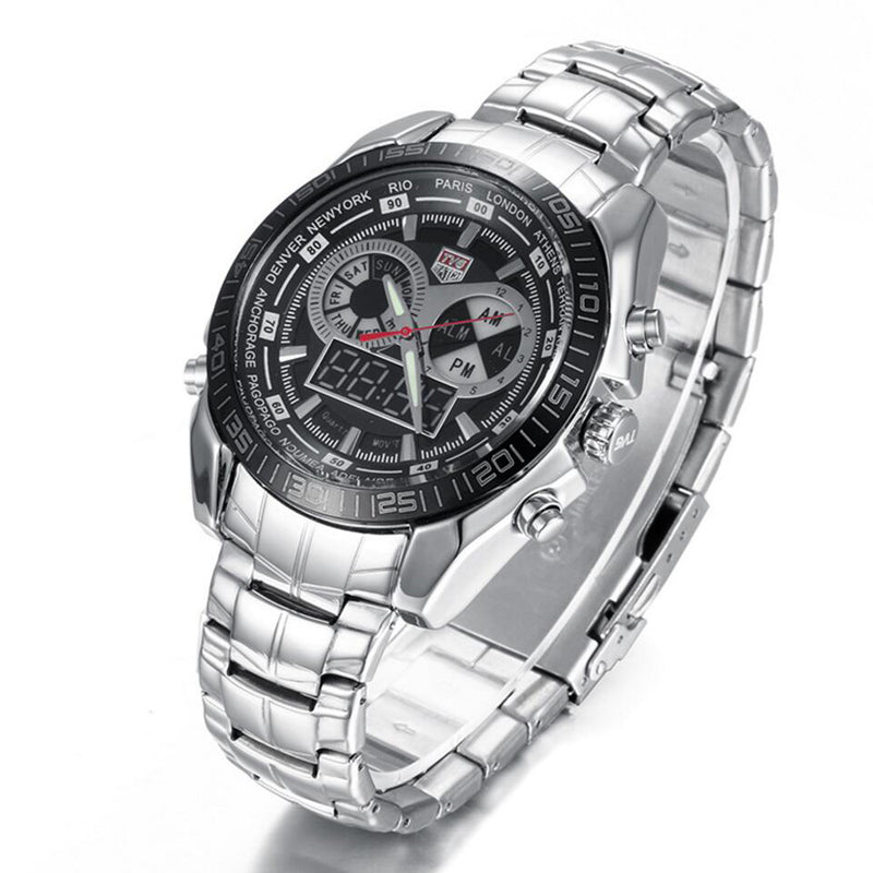 TVG 468 Men Luxury Steel Band Date Luminous Display Fashion Sport Dual Disaplay Digital Watch