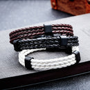20cm Vintage Leather Bracelet Multilayer Woven Wristhand for Men