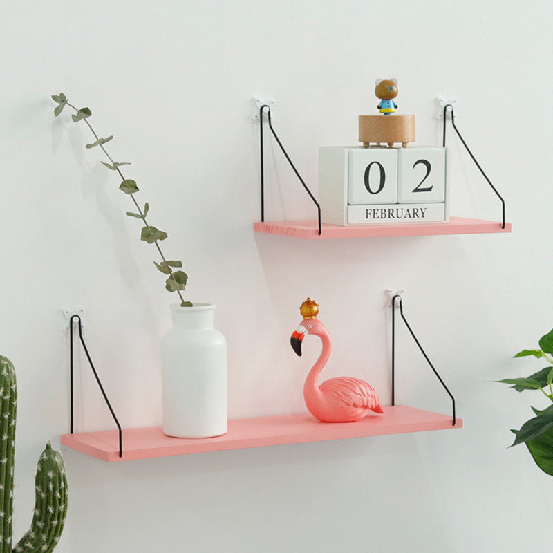 Pink Bookshelf Iron Wooden Wall Shelf Holder Rack Organizer Craft Storage Home Decoration
