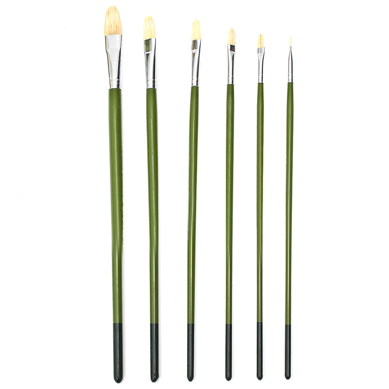 1 Set Green Rod Painting Brush 6 Pcs Paintbrush Long Handle Hair Bristle Painting Brushes Watercolor Oil Acrylic Paint Art Supplies
