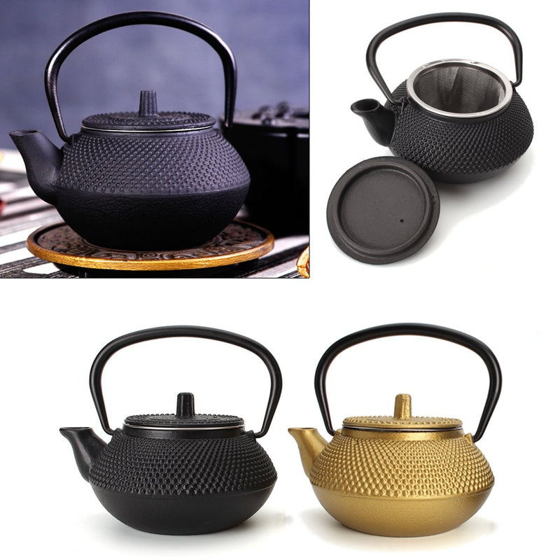 300ml Black/Gold Cast Iron Kettle Japanese Style Teapot with Strainer Tea Pot