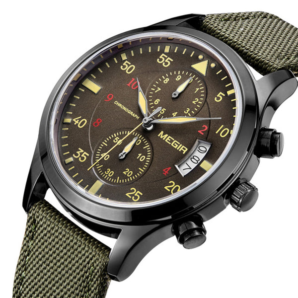 MEGIR ML2021G Men Watch Multifunction Chronograph Quartz Watch Complete Calendar Sport Watches