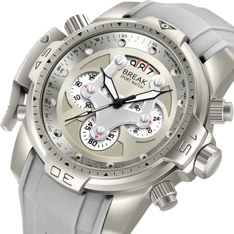 BREAK 5601 Multifunction Men Watch Military Style Rubber Strap Quartz Movement Watch