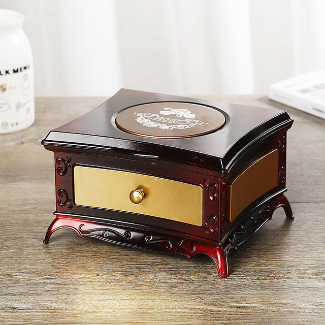 Classical Dressing Table Rotating Girl Music Box With Makeup Mirror Drawer Couple Music Box