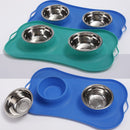 Stainless Steel Dog Cat Bowl Non Spill Silicone Mat Pet Water Food Dish Feeder