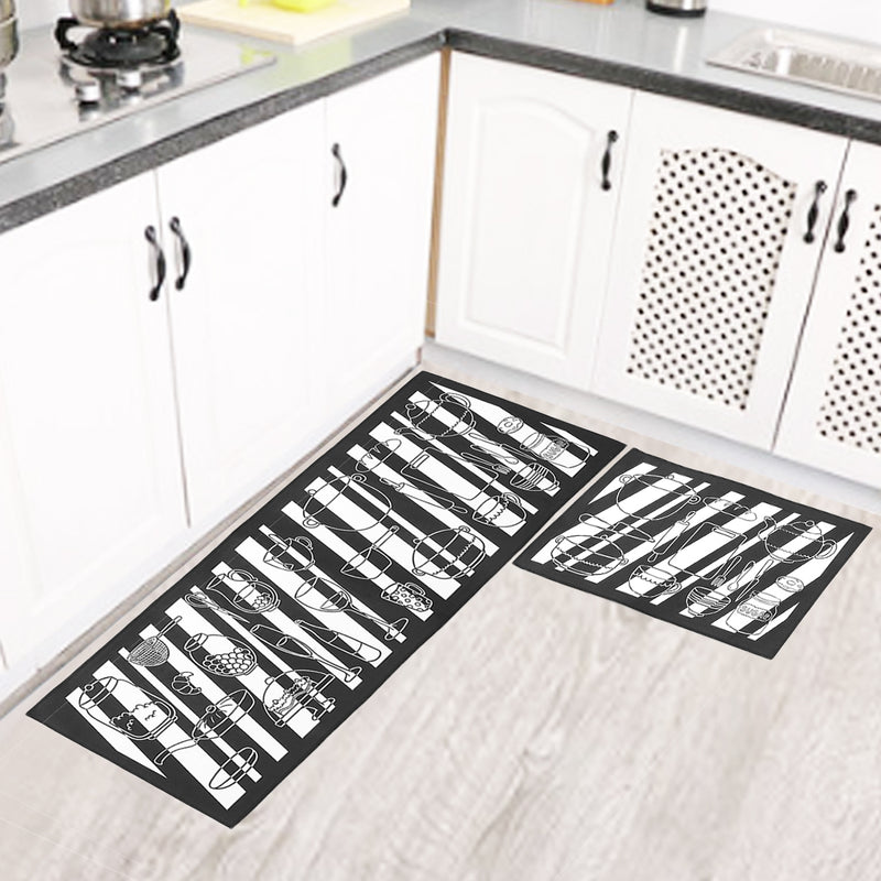 2Pcs Kitchen Floor Carpet Non-Slip Area Rug Bathroom Door Floor Mat Set