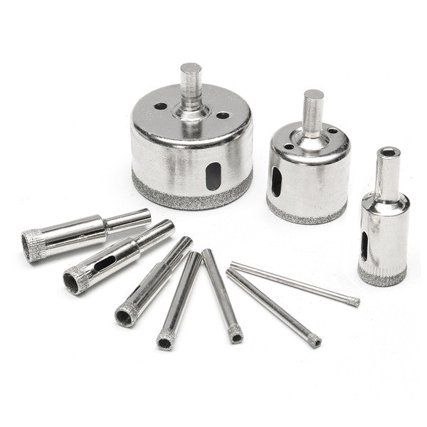 10Pcs 3-50mm Diamond Drill Bits Set Glass Hole Saw Cutter Tools