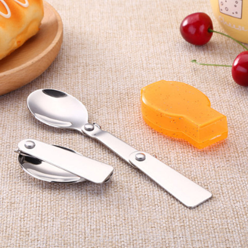 1 Pcs Folding Tableware Stainless Steel Salad Spoon Camping BBQ Picnic Dinnerware