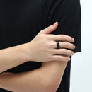 8mm Titanium Steel Men Ring Black Double Rhinestone Men Jewelry