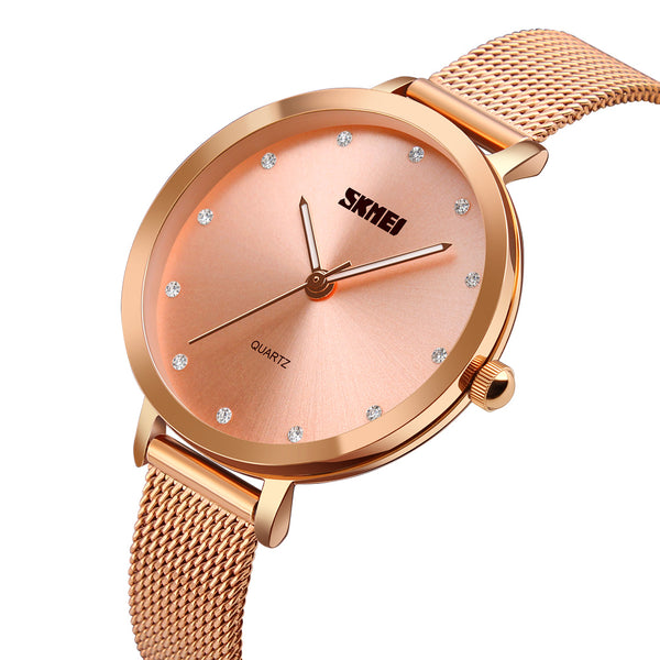 SKMEI 1291 Crystal Quartz Watches Ultra Thin Dial Full Steel Women Wrist Watch