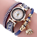 DUOYA XR1889 Fashionable Gold Elephant Ladies Bracelet Watch Leather Strap Quartz Watches
