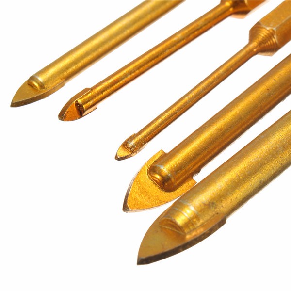 5pcs 3/4/6/8/10mm Titanium Coated Hex Shank Glass Drill Bit Set