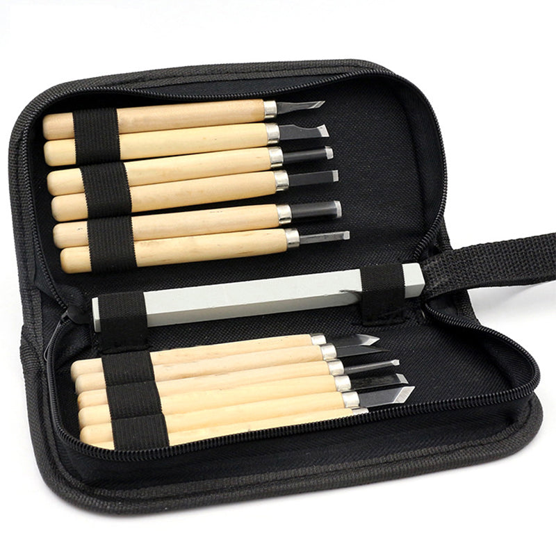 12Pcs/Set High Carbon Steel Wood Carving Chisel Chip Detail Chisel Woodworking Tools