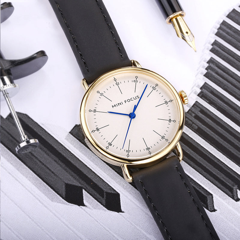 MINI FOCUS MF0056G Genuine Leather Quartz Watches Casual Style Analog Men Wrist Watch