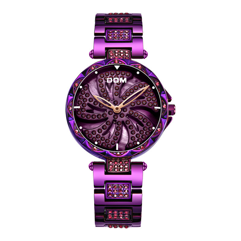 DOM G-1258 Rotating Ladies Wrist Watch Shining Fashionable Full Steel Quartz Watches