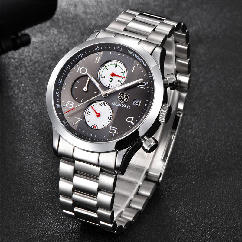 BENYAR 5133 Fashion Men Watch Chronograph Waterproof Luminous Display Full Steel Quartz Watch