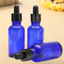 3pcs Empty Blue Glass Essential Oil Bottles Refillable Container with Dropper 30ml