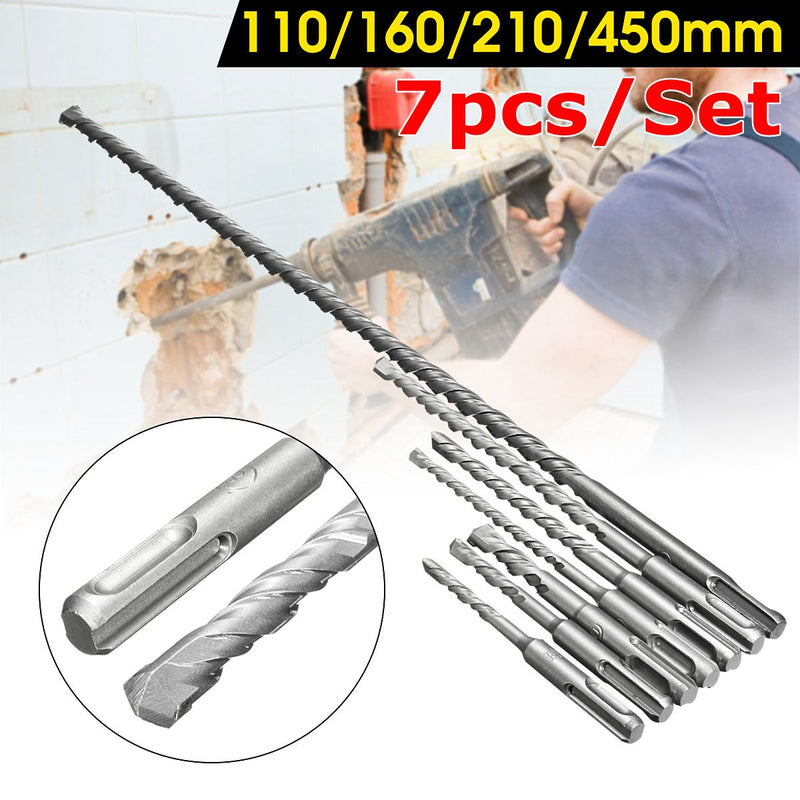 7pcs 6-12mm SDS Plus Shank Electric Hammer Drill Bit Set Carbide Tip Masonry Concrete Brick Drill Bit